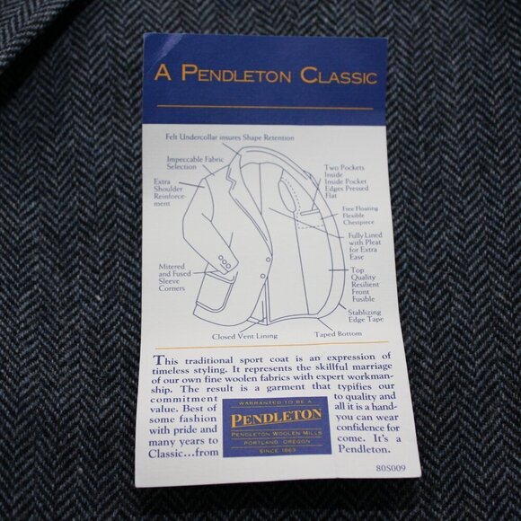 Pendleton Mens Navy Herringbone Wool Sport Coat Jacket Size 44Long - Picture 8 of 12